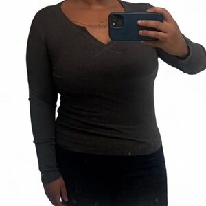 Dark Charcoal Gray Long Sleeve Ribbed Top (Size XL) 🩶